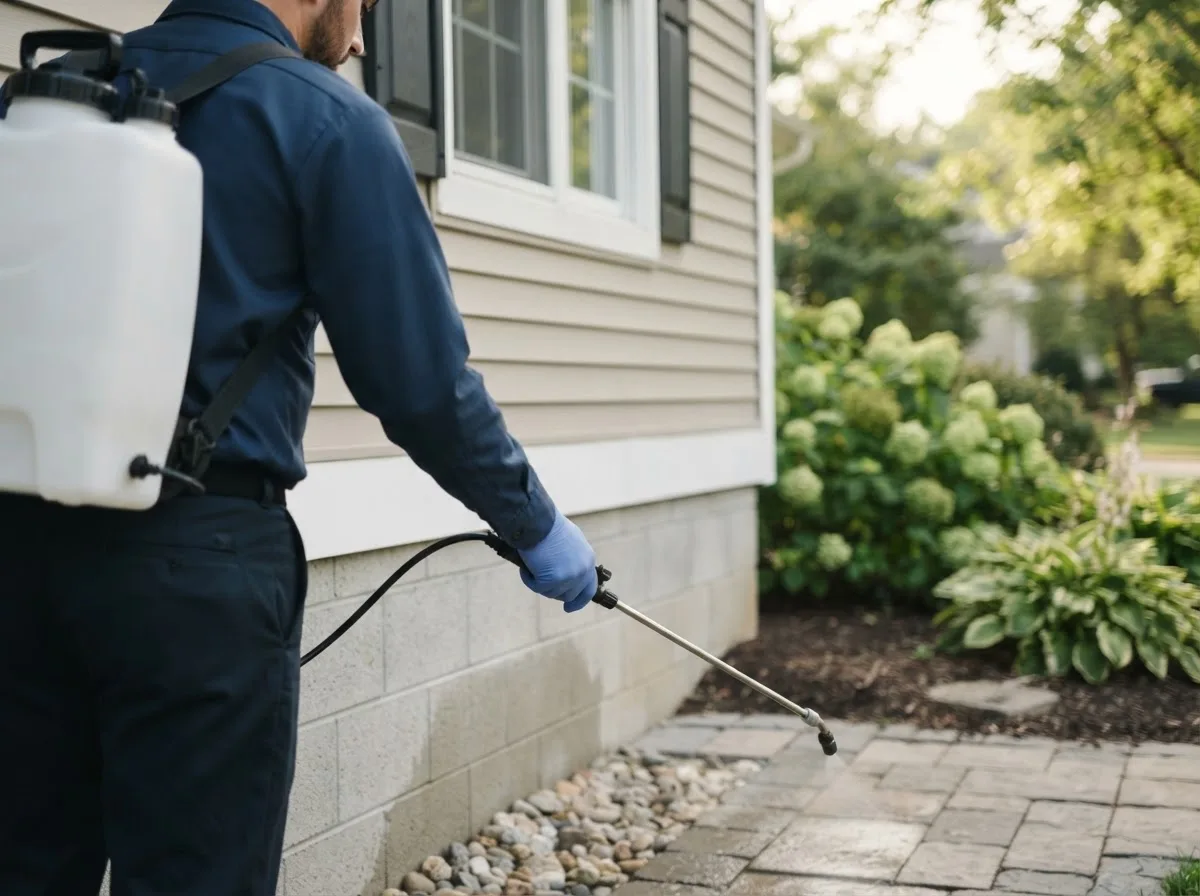 Pest control technician inspecting a home in Joaquin, TX